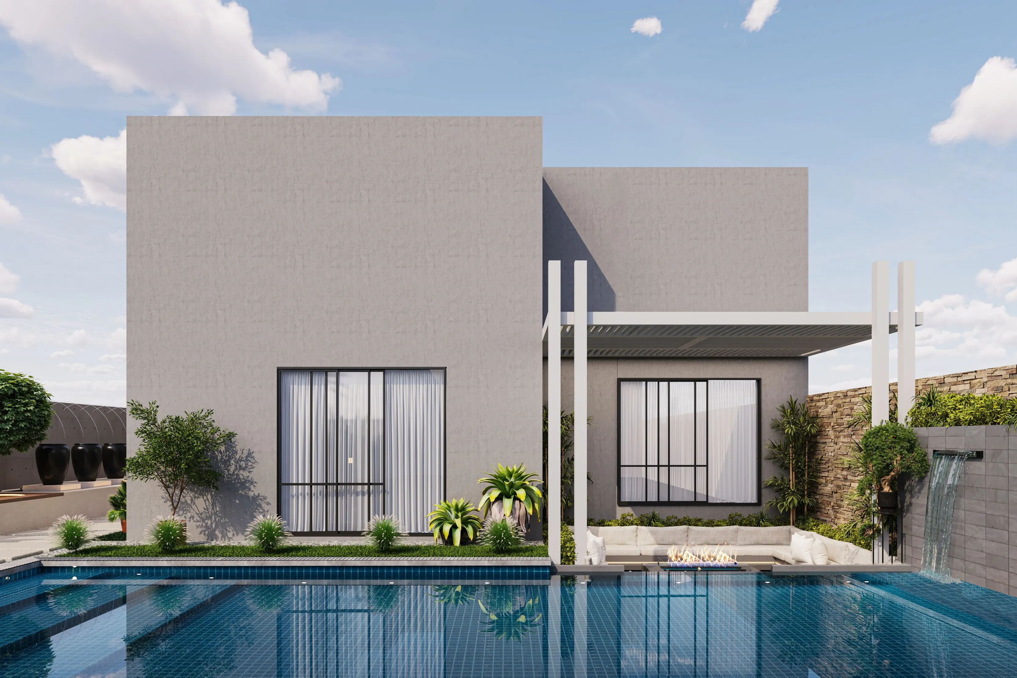 Moderner Neubau mit Garten